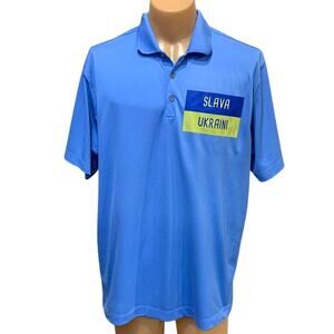 Upcycled Hand Printed Mens XL Nike Ukraine Flag Slava Ukraini Fundraiser Polo